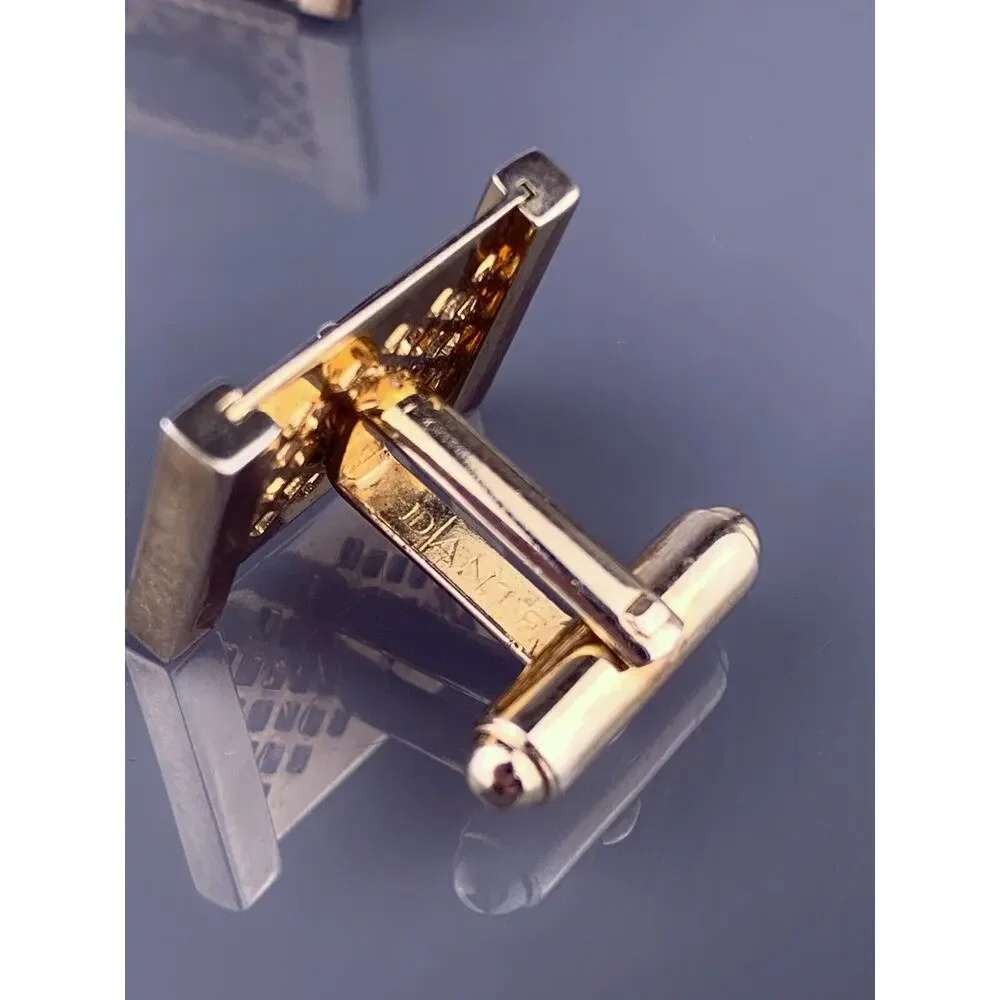 Black Obsidian Lattice Cufflinks Gold Plated Modernist Rectangle Dante Vintage